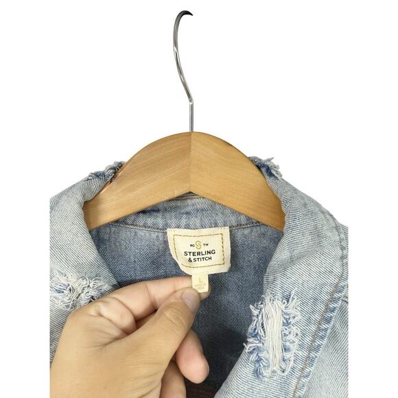 Sterling & Stitch Southwest Print Denim Vest Western Wear Boho Festival Womens L - Picture 2 of 6